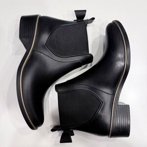 Kate Spade Sedgewick Black Rubber Bow Chelsea Rain Boots W 7 Matte Gold Trim